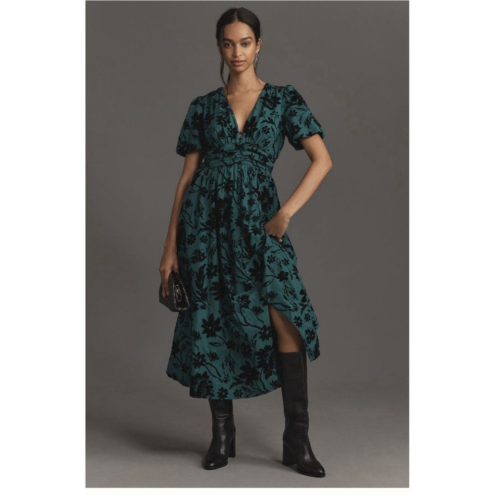 Anthropologie The Katerina Button Front Dress Sz XXSP Green NWT